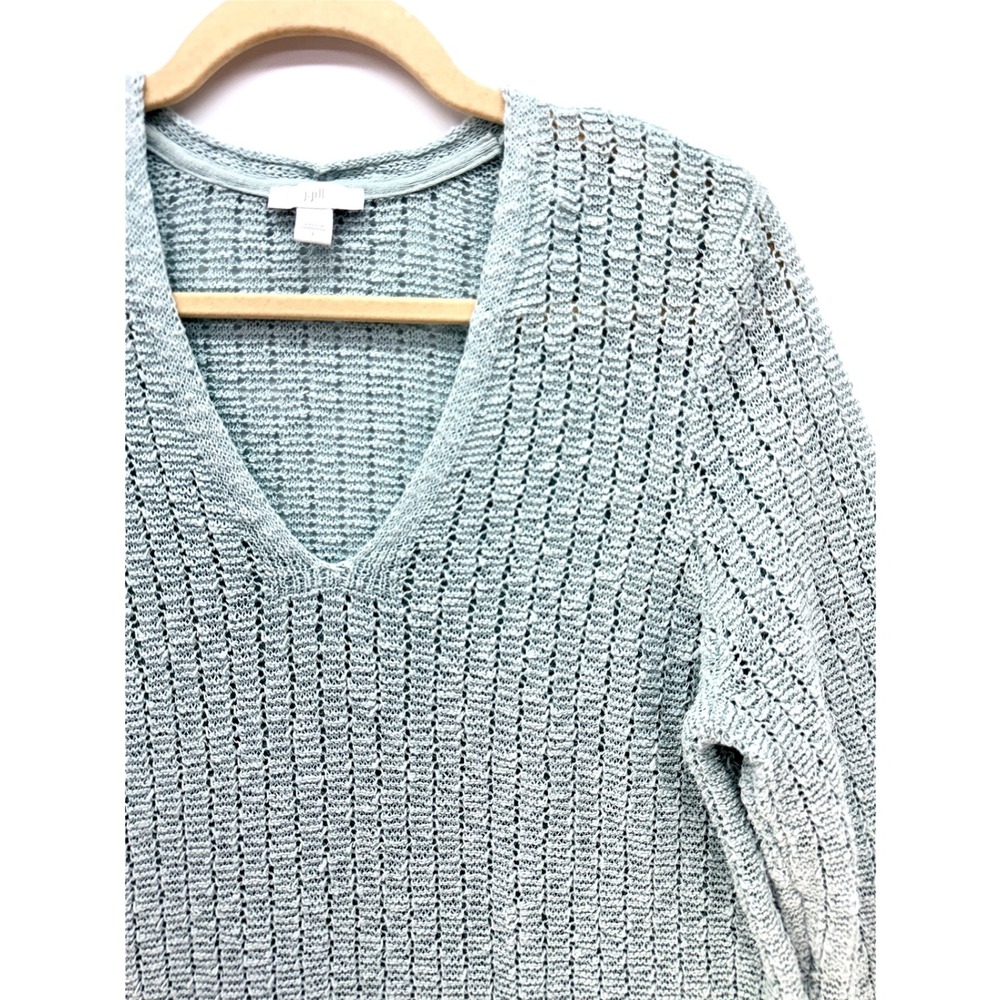 J Jill Seafoam Cotton Blend Open Knit Sweater L Cottagecore Coastal Granny - Picture 11 of 11